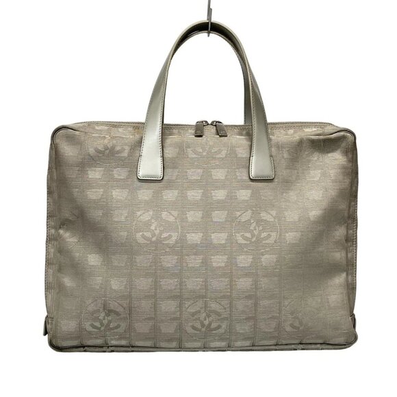 Auth CHANEL New Travel Line A15974 Silver Nylon Jacquard Leather Handbag - Picture 1 of 10